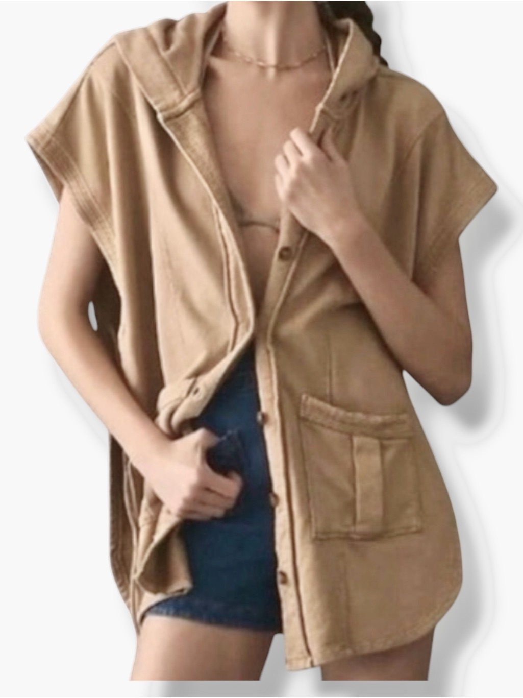 Anthropologie Pilcro Side-Tie Short-Sleeve Button-Front Oversized Poncho Size Xs